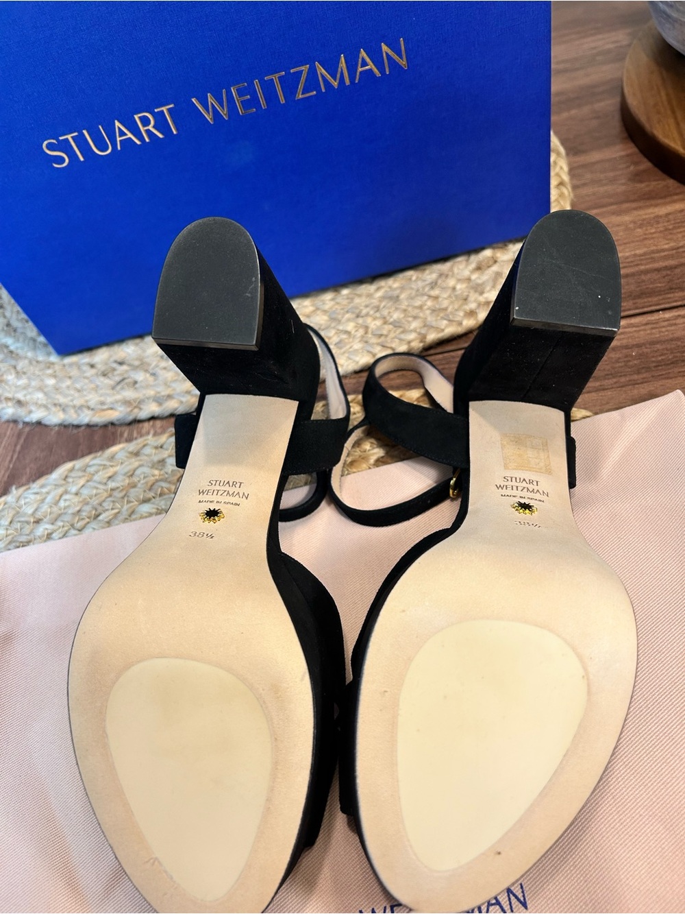 Stuart Weitzman Black Suede Platform Block-Heel Sandals (sz 8) - Picture 5 of 14